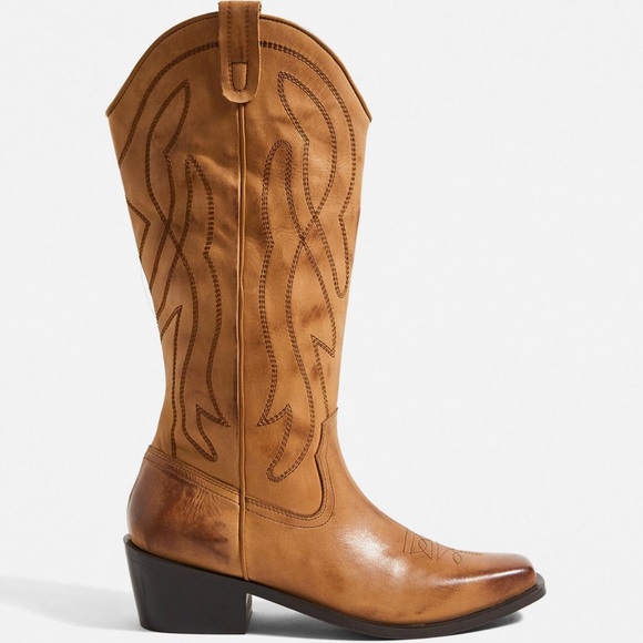 Urban Outfitters Brown Leather Cowboy Western Pull On Boots size 9 - Picture 5 of 7